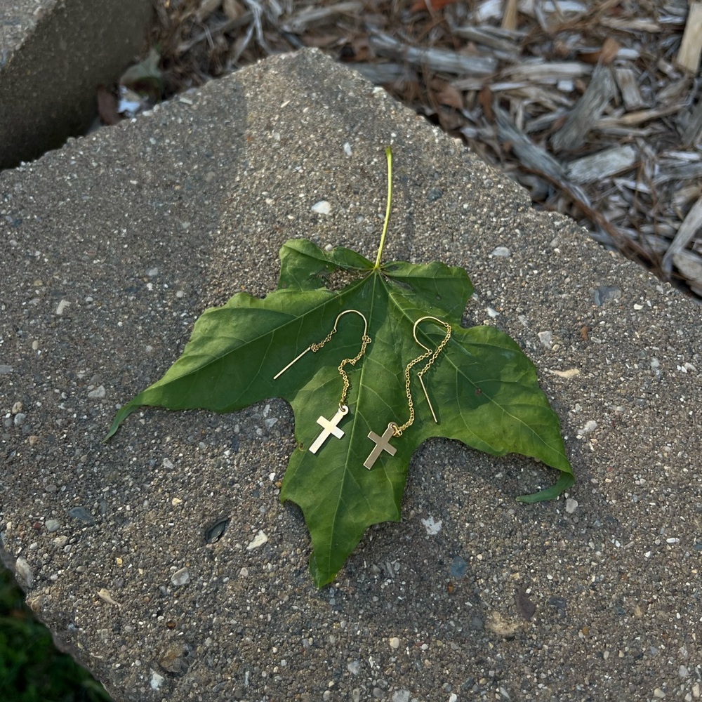Cross Threader Earrings (Gold) - image 1